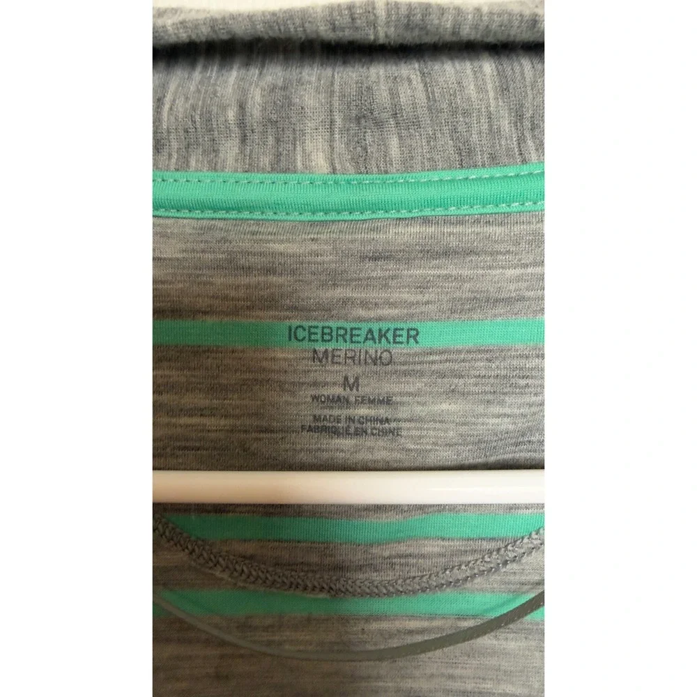 Icebreaker Merino‎ Wool Striped Wrap Cardigan Grey Mint Green SCT-SHSS14APRB Med